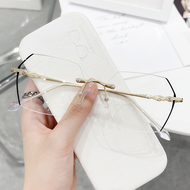 Men'S Fashion Rimless Glasses - リムレス近視メガネ女性ヴィンテージ青色光コンピュータ眼鏡男性ファッション多角形金属フレーム近視眼鏡 0 〜 -5.0