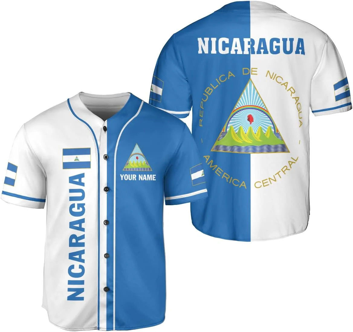 Mens Fashion Baseball Jersey - パーソナライズされた名前入りニカラグアデザインパターン3Dプリントファッションメンズ野球シャツサマーストリートユニセックス野球ジャージーKZ35