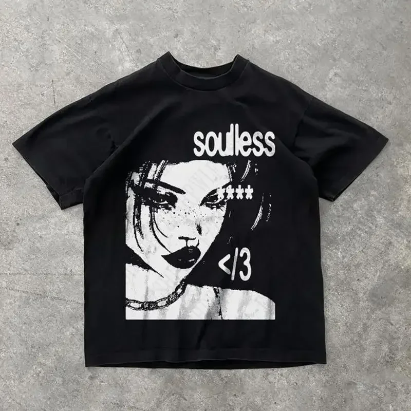 Mens Fashion In The 2000S - パンク美学グラフィックプリントコットン Tシャツオーバーサイズロックゴス Tシャツファッションヒップホップ 2000S レトロストリートウェア男性女性 EMO