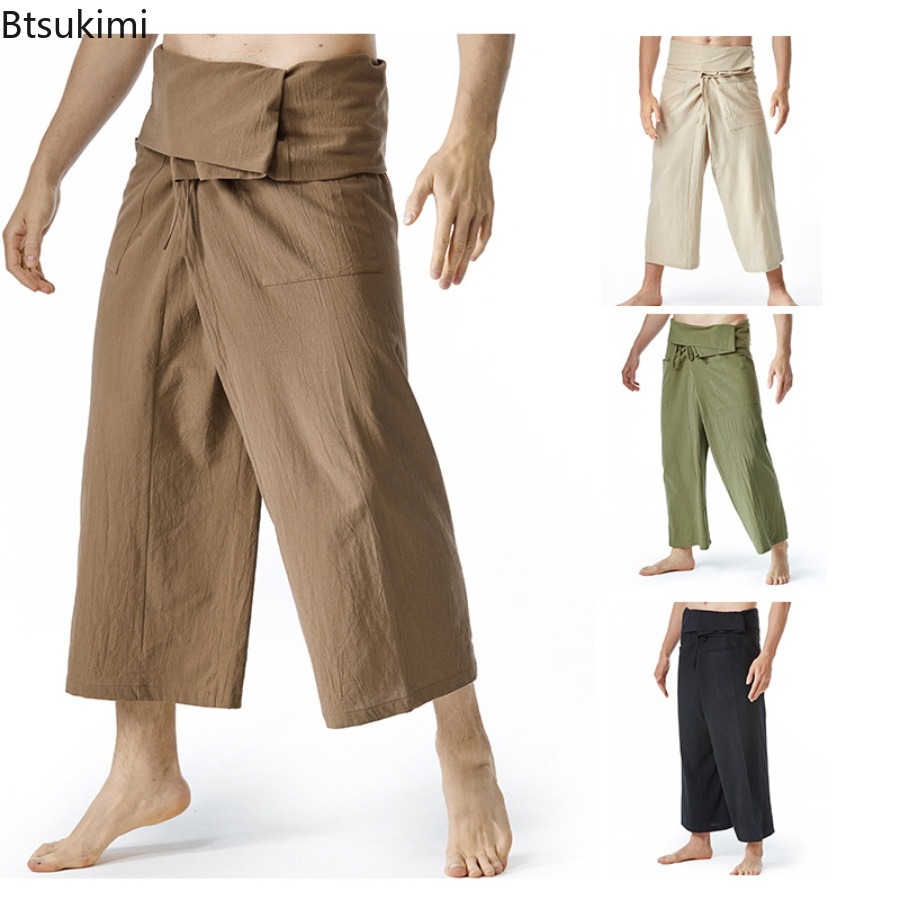 Mens Fashion Trend 2026 - 2026年ファッション新作メンズタイ風フィッシャーマンパンツ通気性のある武道パンツトレンドルーズワイドレッグパンツメンズヨガパンツストリートウェア