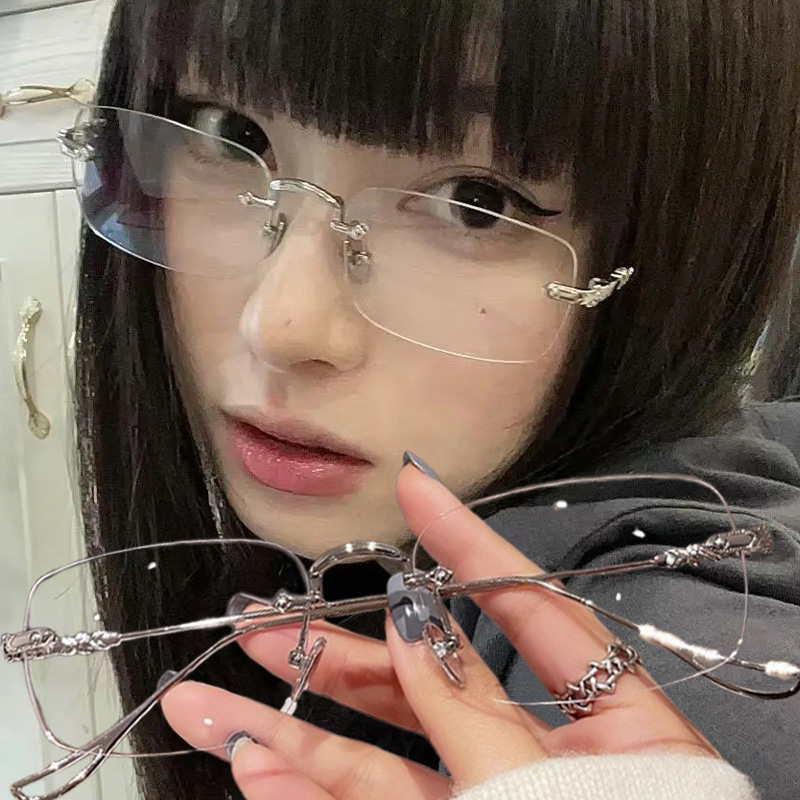 Men'S Fashion Rimless Glasses - 透明な長方形リムレス眼鏡ブルーライト遮断メガネファッションフレームレス女性男性用シルバーコンピューターメガネ