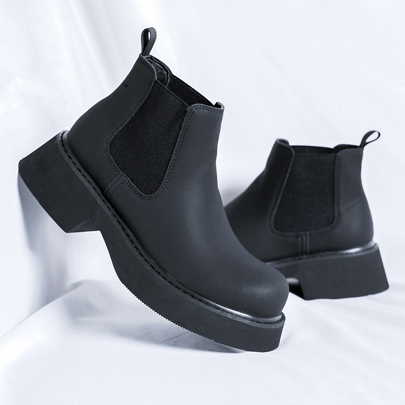 Mens Fashion Dress Shoes - メンズ高級ファッションチェルシーブーツ黒トレンディなプラットフォームシューズパーティー宴会ドレスカウボーイアンクルブーツ本革ショートボタス