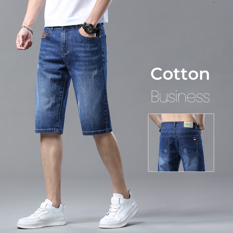 Jeans Pants Fashion Men - メンズショーツ夏ストレートデニムショーツブルービジネスファッションオフィスカジュアルショートジーンズ綿男性服ストレッチ新しいパンツ