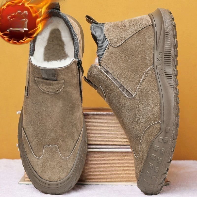 Men'S Fashion Loafers Shoes - 冬のメンズシューズ豪華な暖かい綿の靴ファッションハイトップカジュアルシューズスエードレザーローファーメンズスニーカーノンスリップスノーブーツ