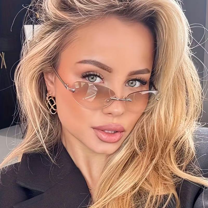 Men'S Fashion Rimless Glasses - リムレスオーバルサングラス女性小さなオーバルグラデーションメタルフレームパンク装飾メガネ男性ゴーグル女性眼鏡