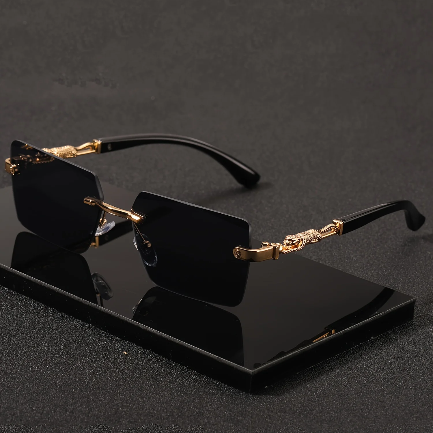 Men'S Fashion Rimless Glasses - 1pc リムレスサングラス長方形女性男性シェード小さな正方形サングラス女性男性ビーチ休暇旅行アイウェア jvs