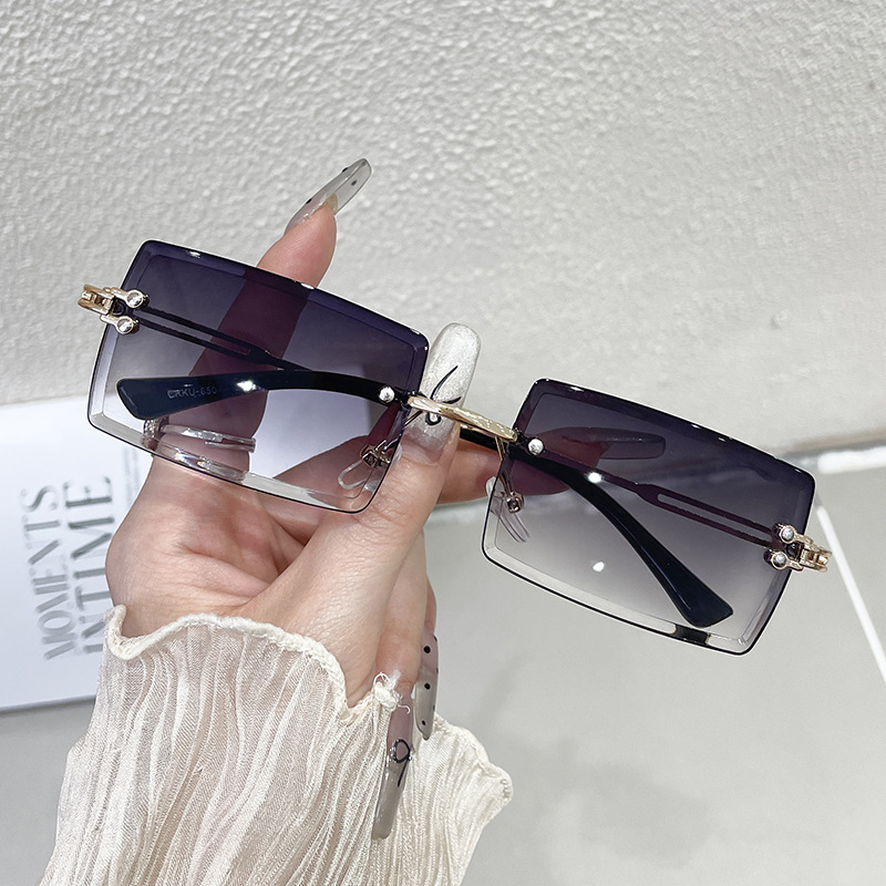 Men'S Fashion Rimless Glasses - トレンディなリムレスサングラス男性女性用メタルフレームレス長方形サングラスレトロシェード夏旅行用アイウェア