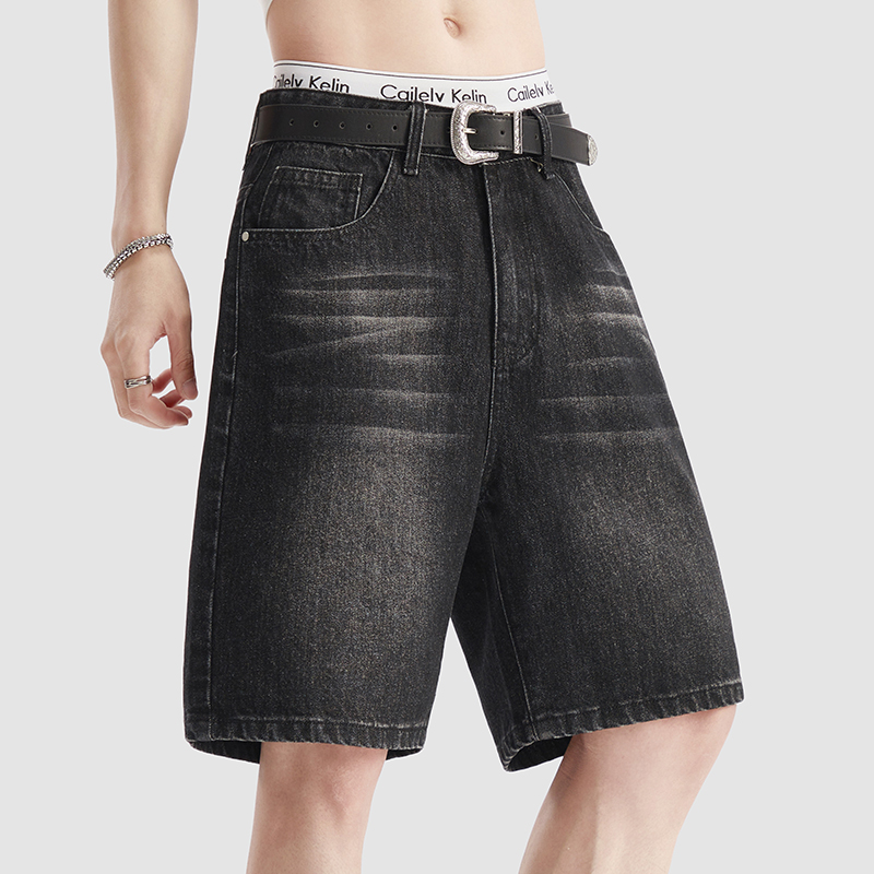 Jeans Pants Fashion Men - 夏薄い黒デニムショートパンツメンズファッション韓国ルーズレトロウォッシュショートジーンズ無地綿カジュアルパンツ男性服
