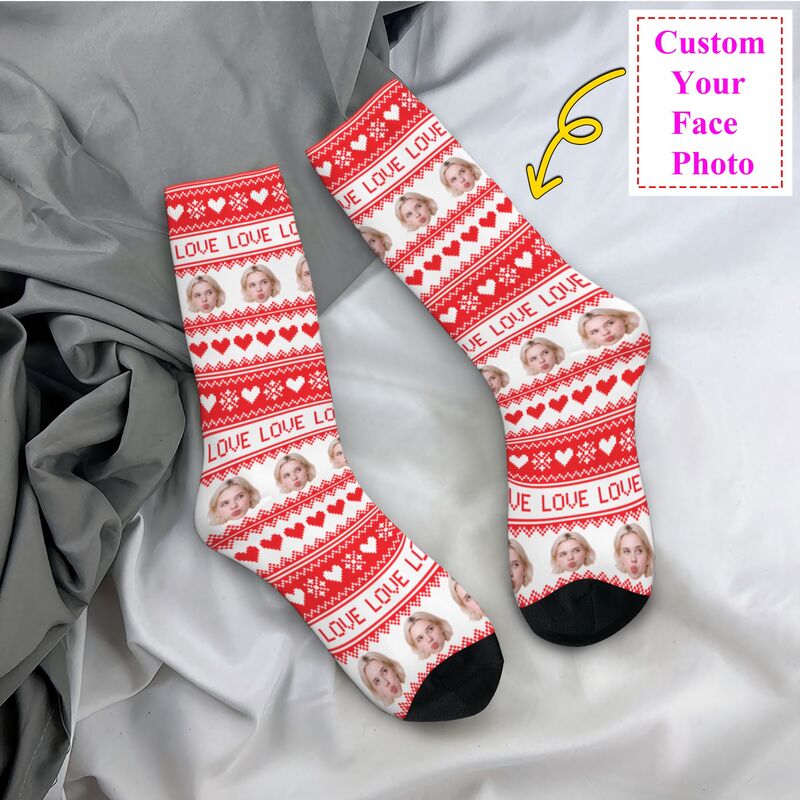 Mens Fashion Dress - クリスマスパーソナライズされたカスタム顔写真ドレスソックスメンズレディース暖かいファッションクルーソックス