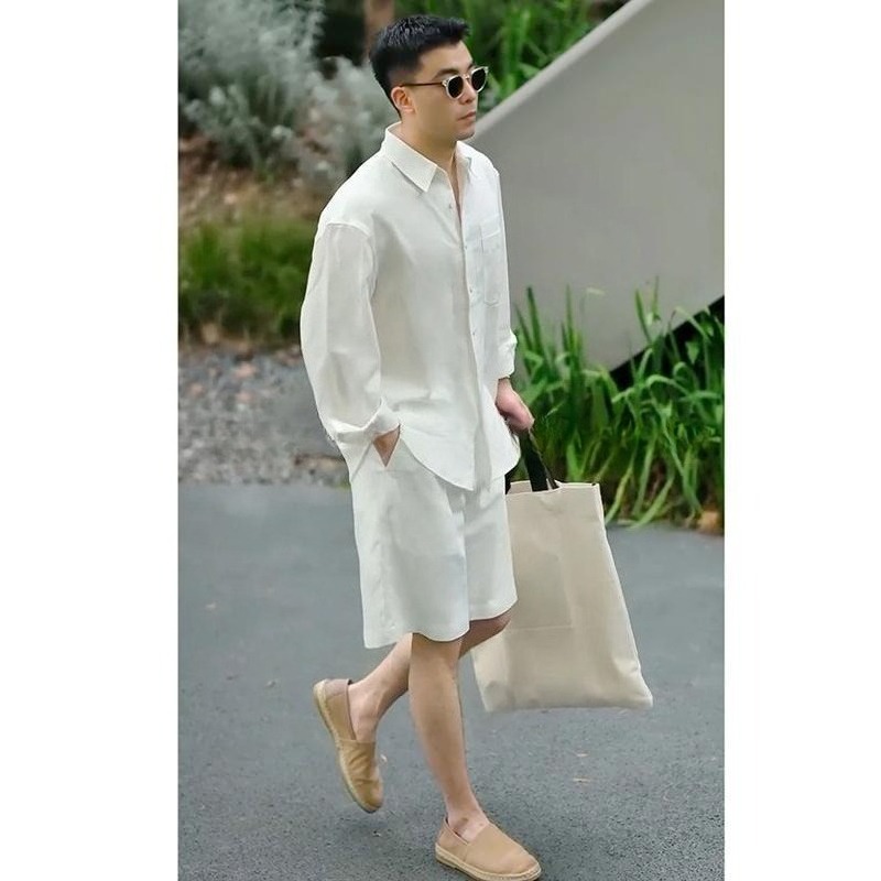 Mens Fashion Trend 2026 - 夏のカジュアルセット リヨセルリネンシャツとショートパンツ メンズポリエステル シンプルでおしゃれなメンズ通勤トレンドスーツ 2026