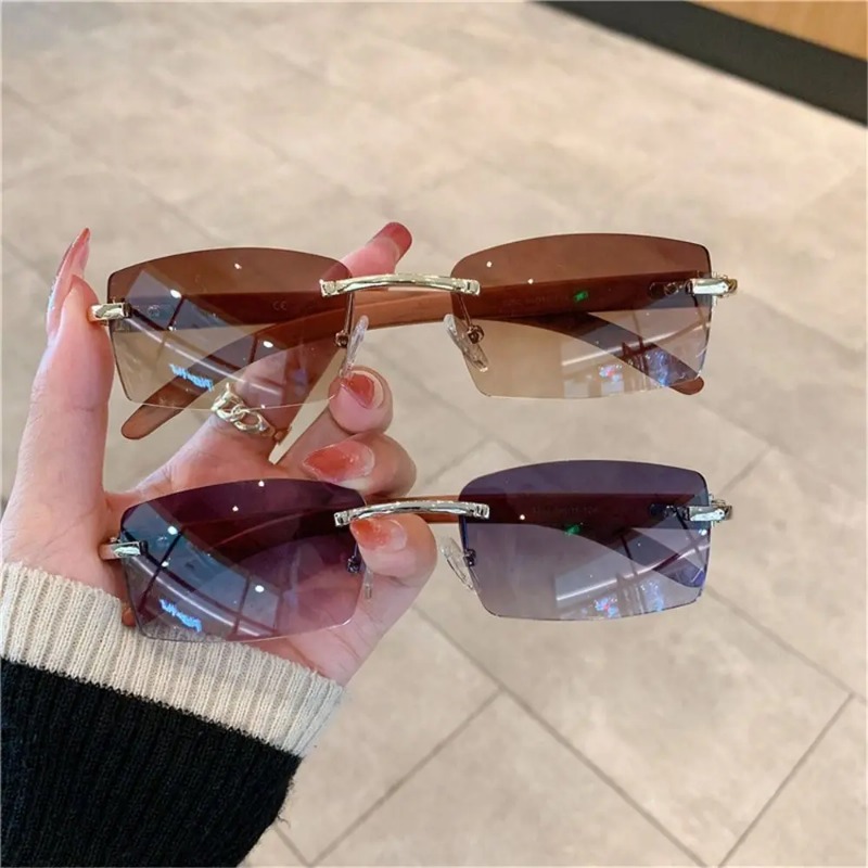 Men'S Fashion Rimless Glasses - トレンディなパンクサングラスリムレス長方形サングラス男性女性ファッション UV400 ドライビングシェードフレームレスグラデーションアイウェア