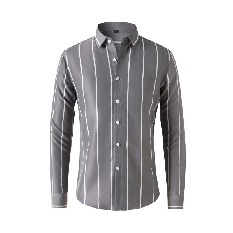 Mens Fashion Dress - メンズストライプドレスシャツ長袖スリムフィットフォーマルビジネスしわになりにくいオフィスブラウストップファッションカジュアル男性服
