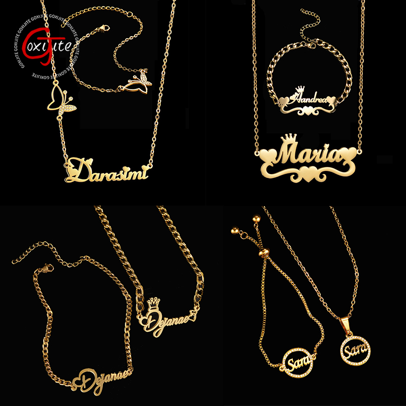Men'S Fashion Jewelry Bracelets - Goxijite カスタマイズネームネックレスセット女性ステンレス鋼複数のスタイル要素ブレスレットジュエリーアクセサリーパーティーギフト