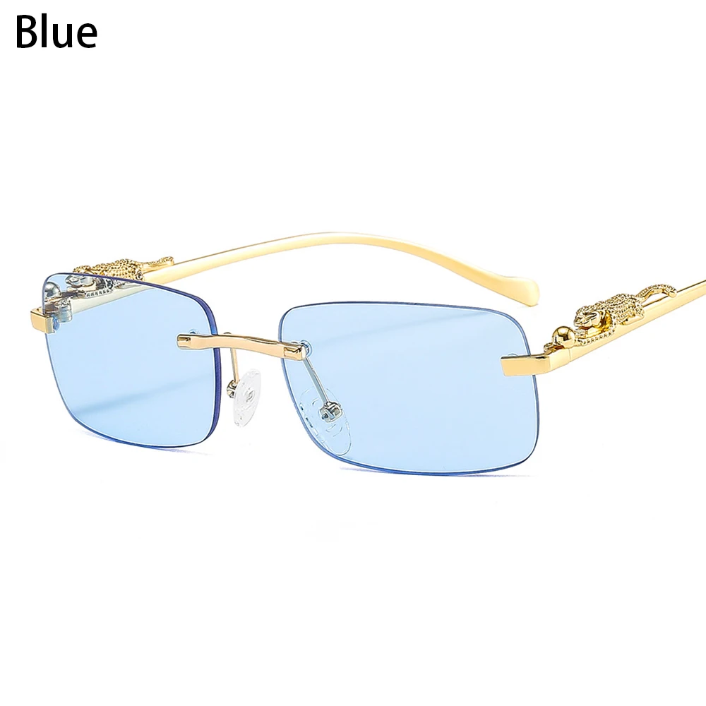 Men'S Fashion Rimless Glasses - リムレススモールスクエアサングラス女性男性高級ブランドデザイナー旅行運転サングラスメタルヒョウヘッドシェードアイウェア