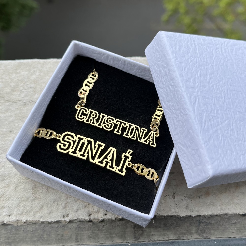 Men'S Fashion Jewelry Bracelets - あなたはカスタム名の中空ネックレス,ヒップホップゴールドレターブレスレット,フラットクリップチェーン,ステンレス鋼のジュエリーセット