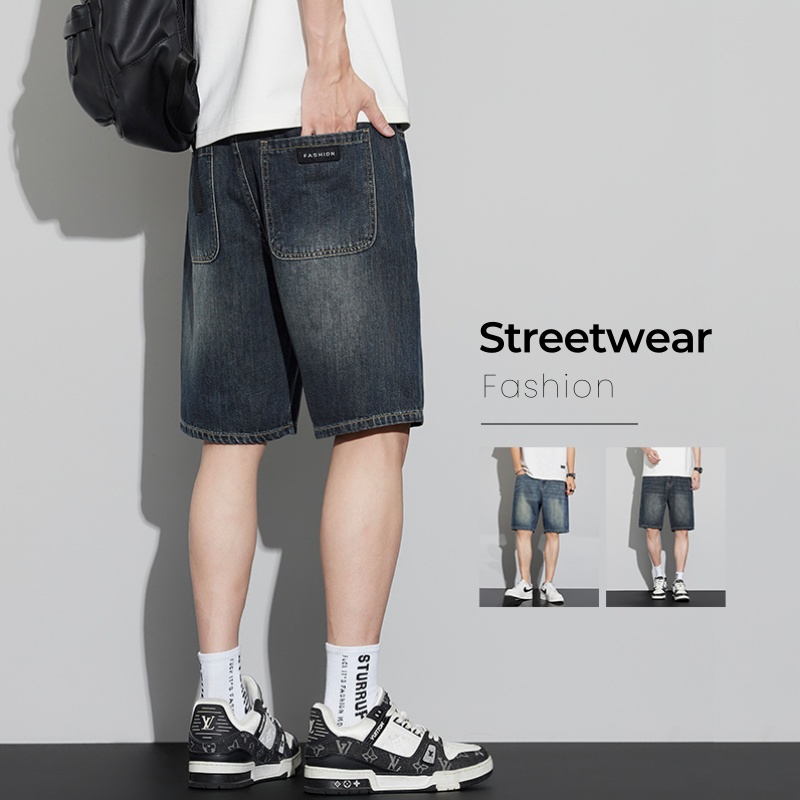 Jeans Pants Fashion Men - メンズヴィンテージデニムショートパンツ夏薄いファッションストレートルーズショートパンツ快適な人格ワイドレッグカジュアルジーンズ