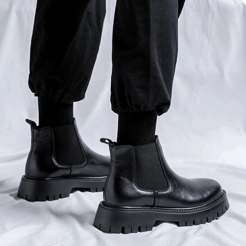 Mens Fashion Dress Shoes - チェルシーブーツファッションレザー紳士靴男性ビジネスドライビングシューズ手作り黒パーティーフラットドレスシューズ