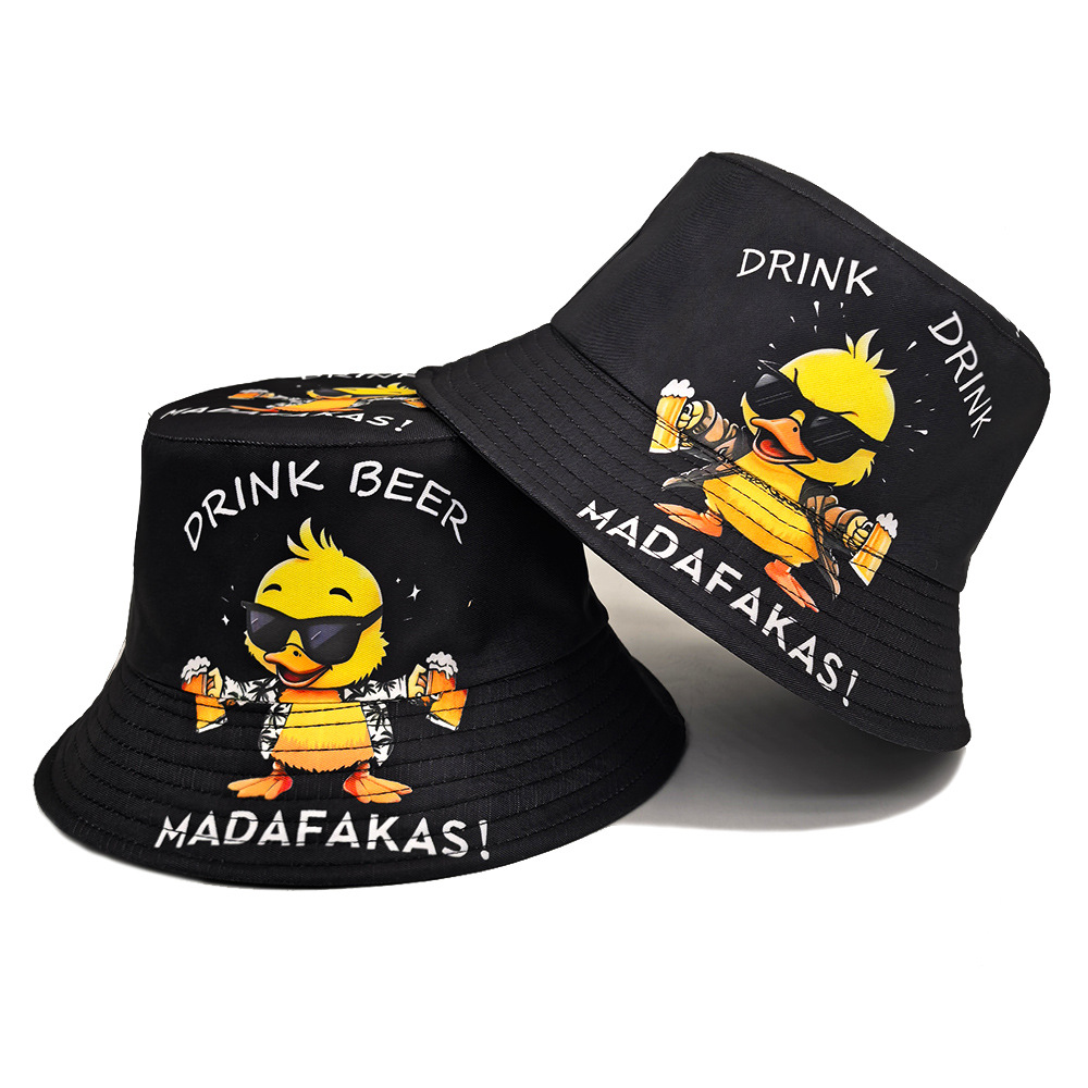 Mens Fashion Bucket Hat - 面白いアヒルプリントパナマ夏の日焼け止めサンハット女性男性日常着に適したバケットハットファッション装飾漁師帽子
