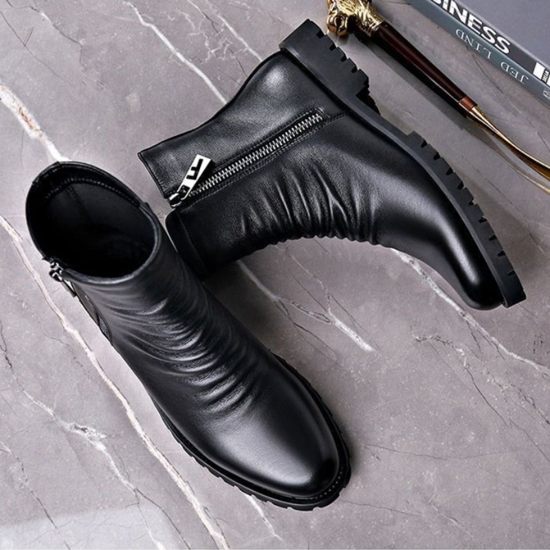 Mens Fashion Dress - 高品質メンズハイトップブーツ本革ブーツビジネスブーツファッションカジュアルドレスブーツ豪華な暖かい冬のブーツ男性用