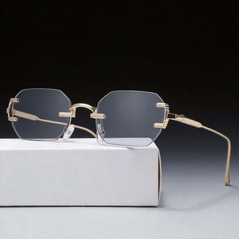 Men'S Fashion Rimless Glasses - リムレスサングラス長方形ファッション人気女性男性シェード小さな正方形サングラス女性男性夏旅行 Oculos