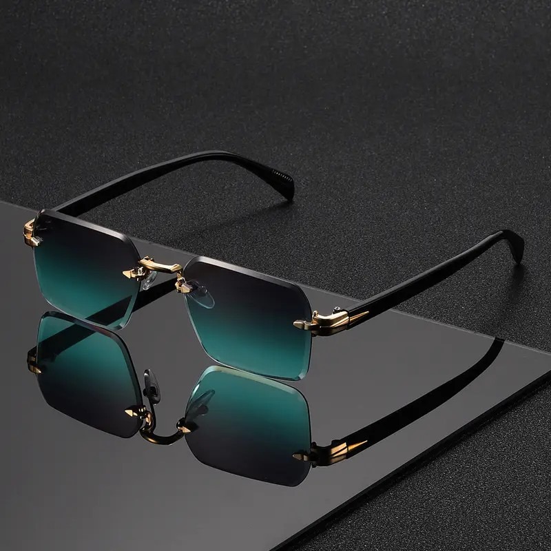 Men'S Fashion Rimless Glasses - リムレスサングラス長方形ファッション人気女性男性シェード小さな正方形サングラス女性男性夏旅行用オキュロス