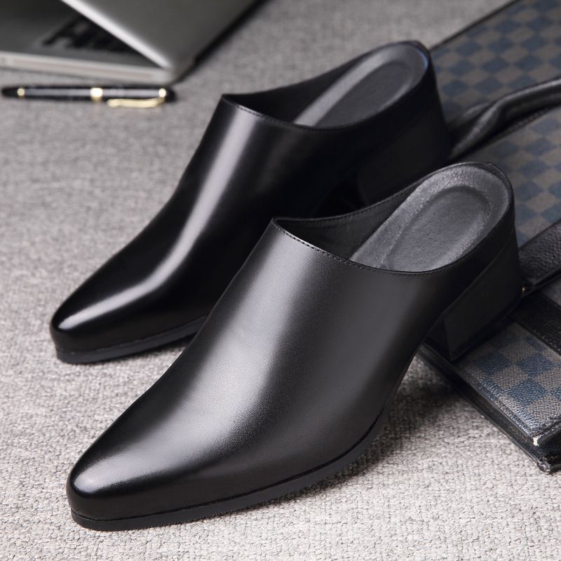 Mens Fashion Dress - 尖ったつま先のメンズサンダル、ビジネスカジュアル、ハイヒール、ヒールなし、革靴、ファッション、多用途、バッグヘッドタイドスリッパ