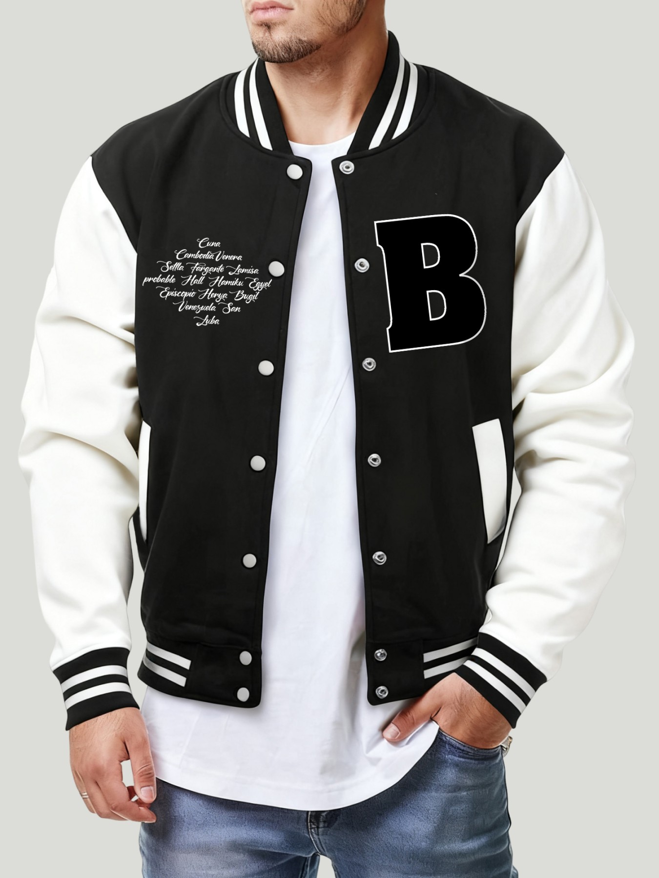 Mens Fashion Baseball Jersey - 文字 B さまざまな場所プリントメンズジャケットファッションルーズ野球ジャージソフトカジュアルストリートウェア秋フリース男性服