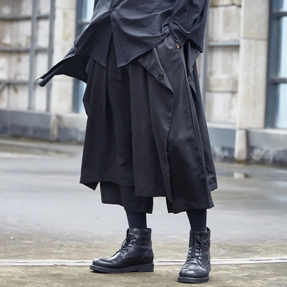 Mens Fashion Trend 2026 - ゴシックダークパンツ Y2k 不規則なサイドボタン サムライパンツ ストリートウェア ファッション