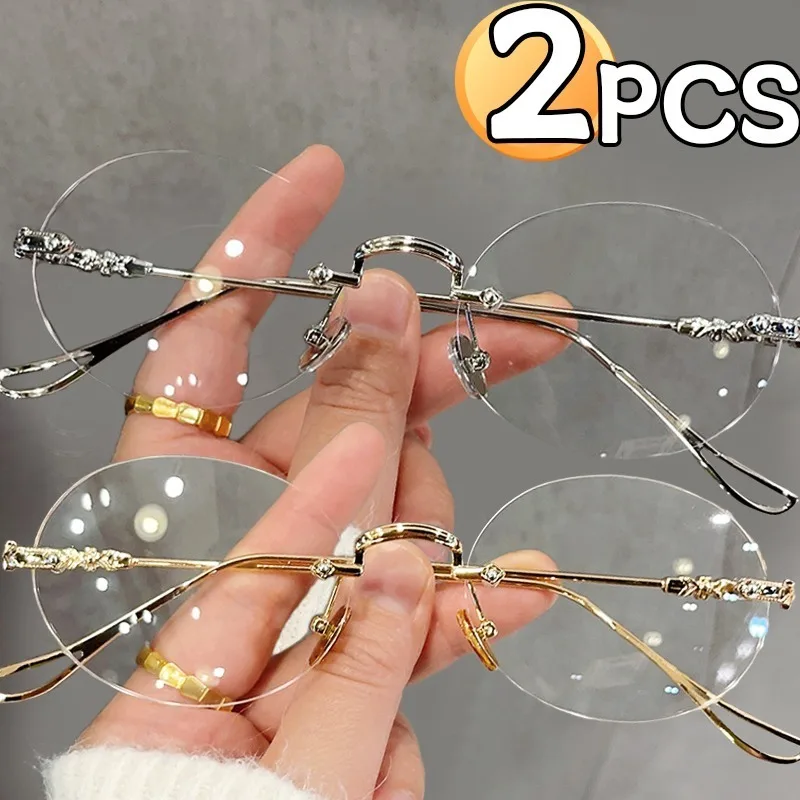 Men'S Fashion Rimless Glasses - 女性と男性のためのrimless楕円形メガネ、光学メガネ、ヴィンテージ、金属、セクシー、スパイス、女の子、シンプル、ビッグレンズ、ヴィンテージファッション、y2k、1個、2個