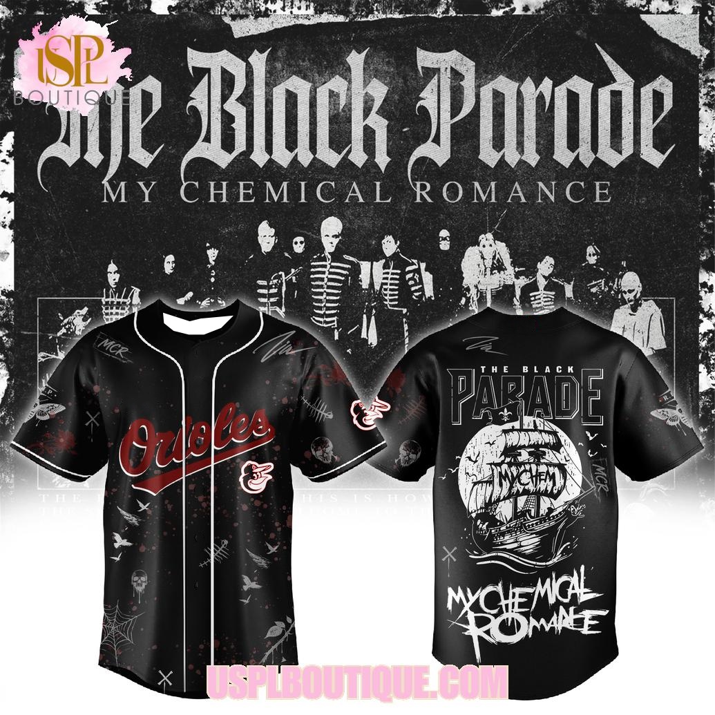 Mens Fashion Baseball Jersey - マイケミカルロマンス「ザ・ブラック・パレード」×オリオールズ野球ジャージ、メンズY2K Tシャツは日常着やトレーニングウェアに最適です。