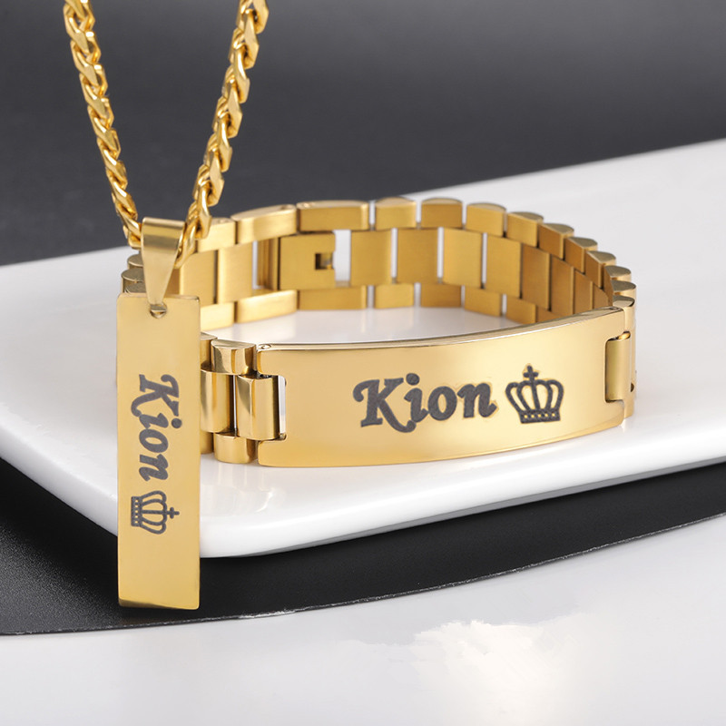 Men'S Fashion Jewelry Bracelets - 男性と女性のためのカスタム名のネックレス,大きなステンレス鋼のブレスレット,ゴールデンカラー,ネームプレートアクセサリー,ボーイフレンド,お父さん,息子,夫,ギフト