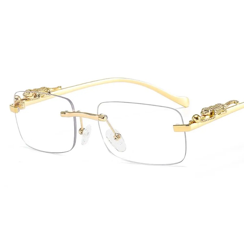 Men'S Fashion Rimless Glasses - リムレススクエアサングラス女性男性高級ブランドデザイナー人気旅行運転メタルヒョウヘッドサングラスシェードアイウェア
