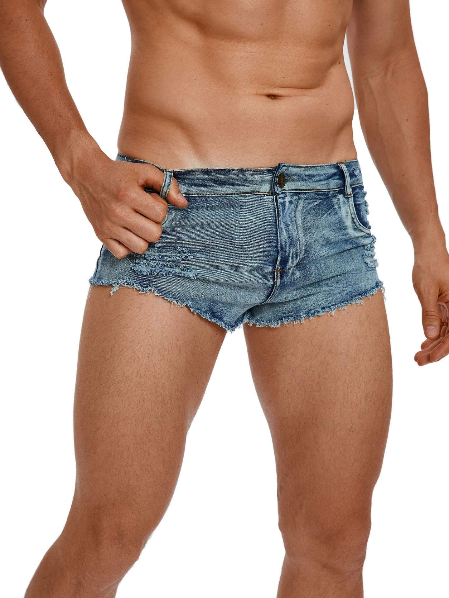 Jeans Pants Fashion Men - メンズローウエストジーンズショーツファッションポケット夏カジュアルショーツヴィンテージデニムカラー男性ナイトクラブホットパンツ男性服