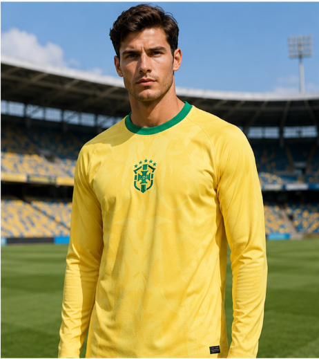 Mens Fashion Trend 2026 - ブラジル2026記念版3Dプリント長袖サッカーシャツ速乾性通気性ファッショナブルデザイン