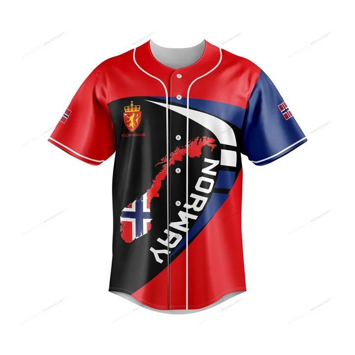 Mens Fashion Baseball Jersey - カスタム名ノルウェー地図グラフィックボタンシャツ夏カジュアルメンズファッション野球チームジャージ速乾半袖服