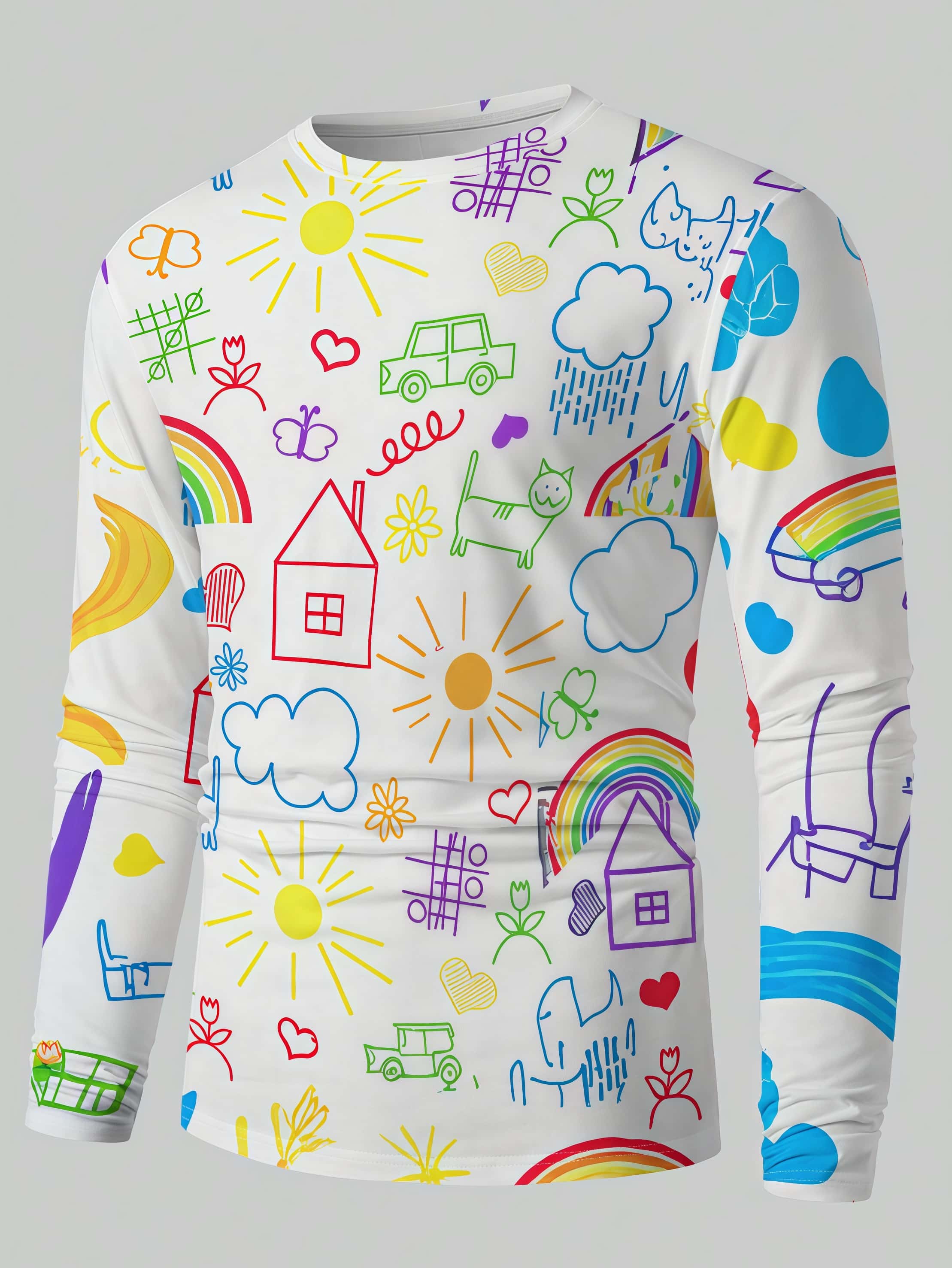 Mens Fashion Trend 2026 - 2026 新しいドーパミンカラーグラフィティ 3D プリント長袖ラウンドネック Tシャツストリートファッショントレンドニュートラルカジュアル多用途