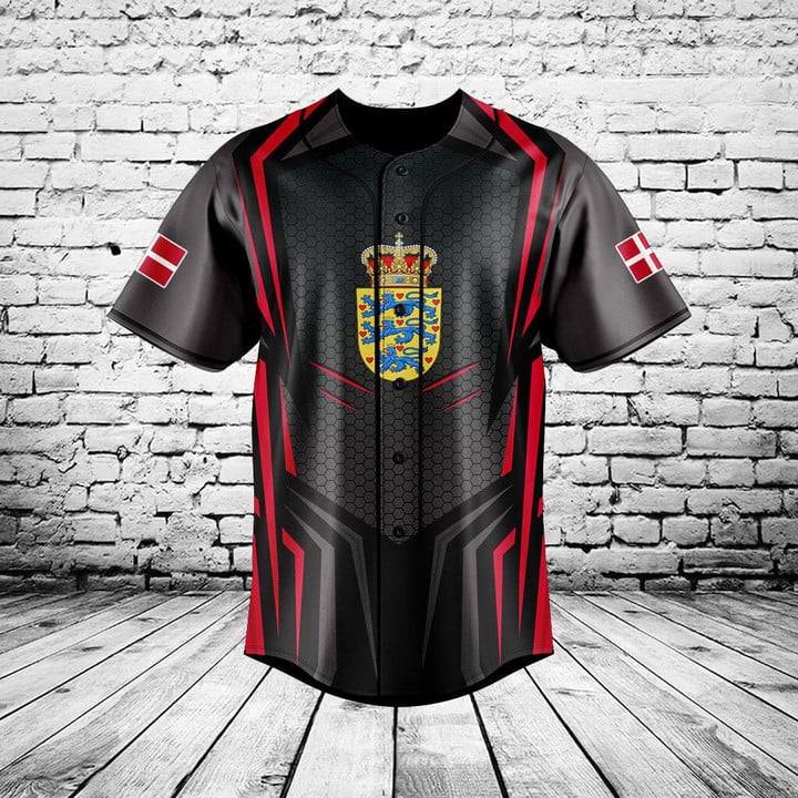 Mens Fashion Baseball Jersey - カスタム名デンマーク国旗グラフィックボタンシャツ夏カジュアルメンズファッション野球チームジャージ速乾クール半袖トップス