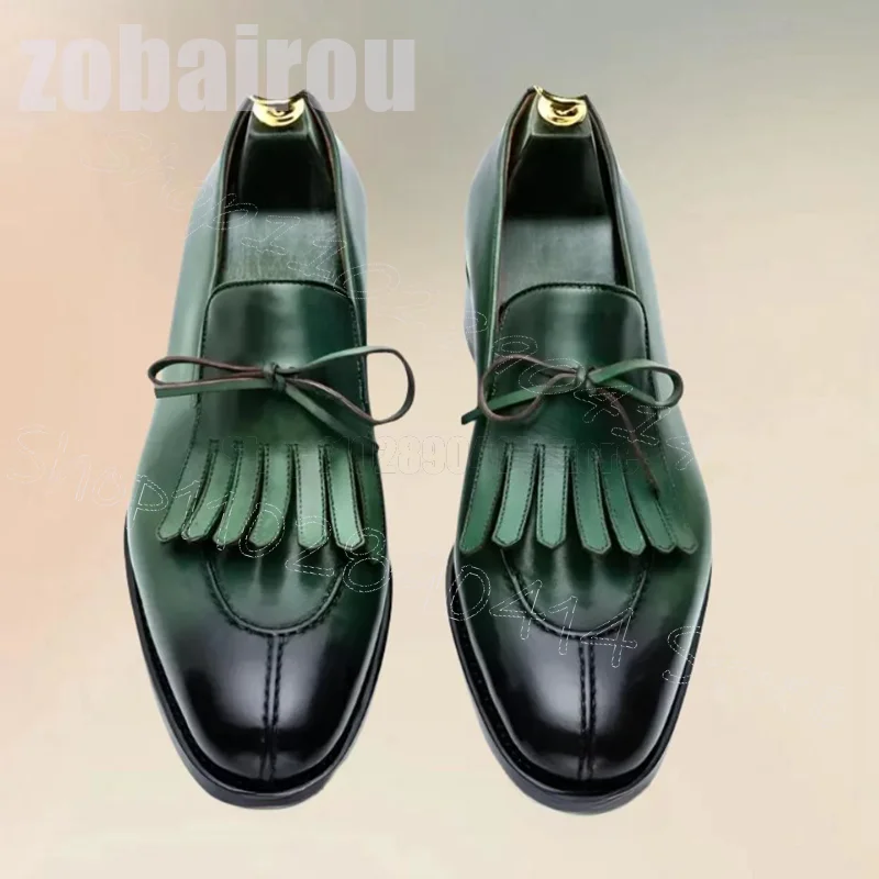 Mens Fashion Dress Shoes - グリーングラデーションカラーボウノットタッセルローファーファッションスリッポンメンズシューズ豪華な手作りパーティー宴会デート男性ドレスシューズ