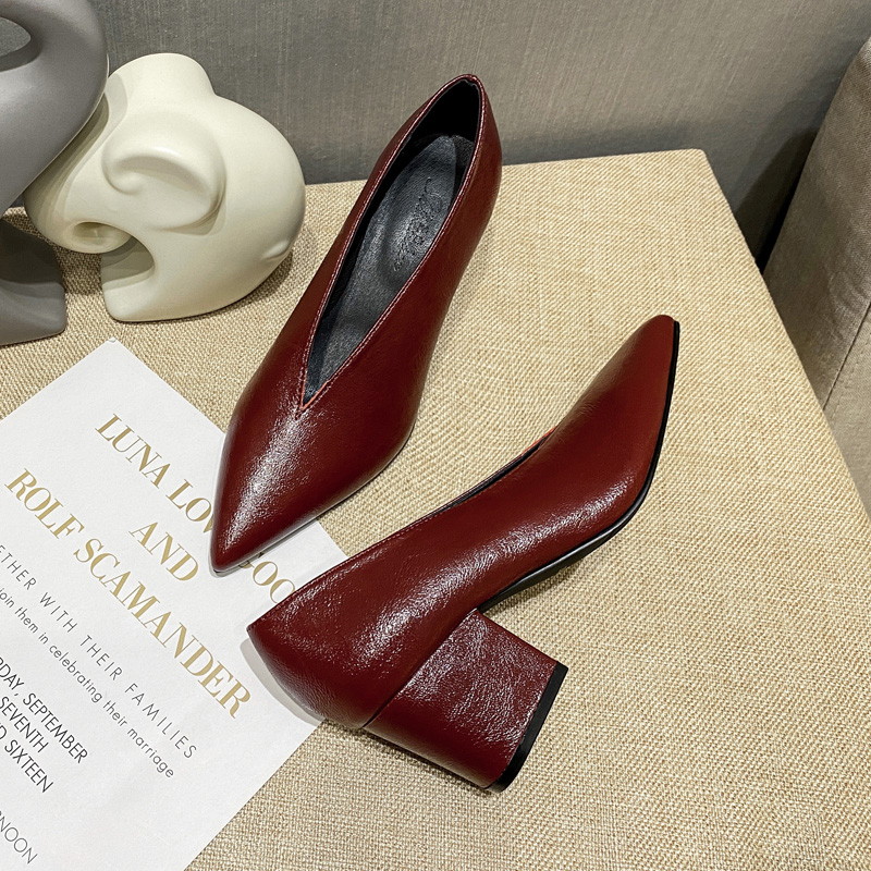 Mens Fashion Dress Shoes - レディースシューズ 2026 春靴 ポインテッドトゥ チャンキーヒール パンプス