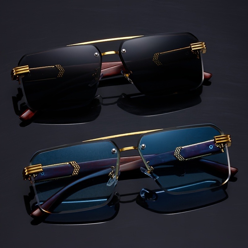 トレンドダブルビーム長方形サングラス男性女性リムレスカットエ - Men'S Fashion Rimless Glasses のレビューと価格