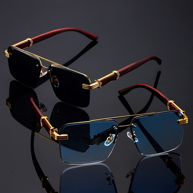 トレンドダブルビーム長方形サングラス男性女性リムレスカットエ - Men'S Fashion Rimless Glasses のレビューと価格