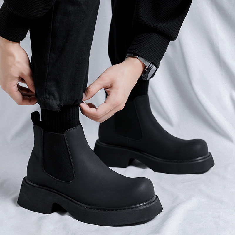 メンズ高級ファッションチェルシーブーツ黒トレンディなプラット - Mens Fashion Dress Shoes のレビューと価格