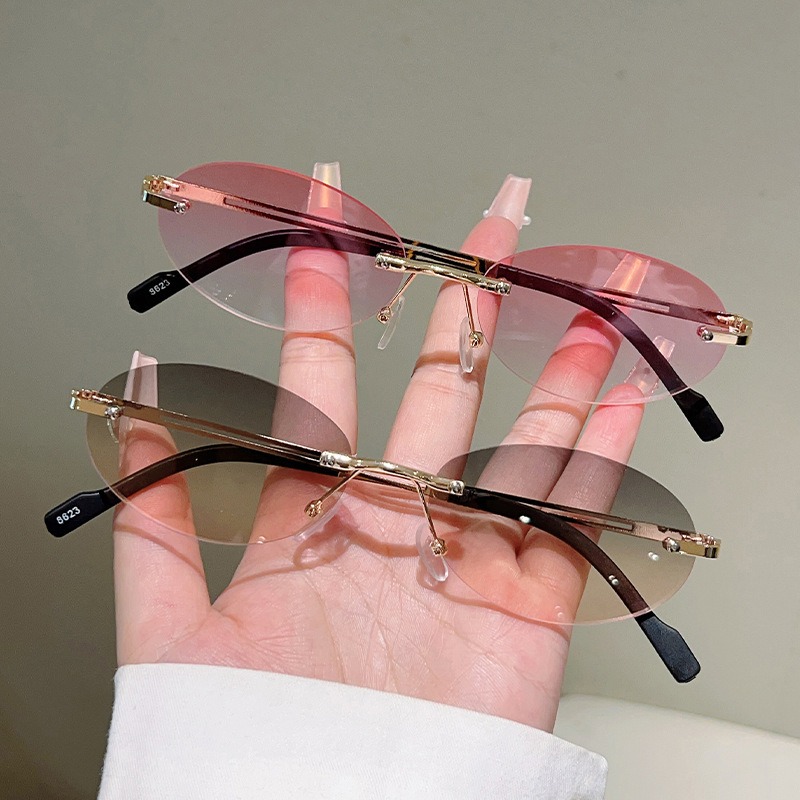 リムレスオーバルサングラス メンズファッション グラデーショ - Men'S Fashion Rimless Glasses のレビューと価格