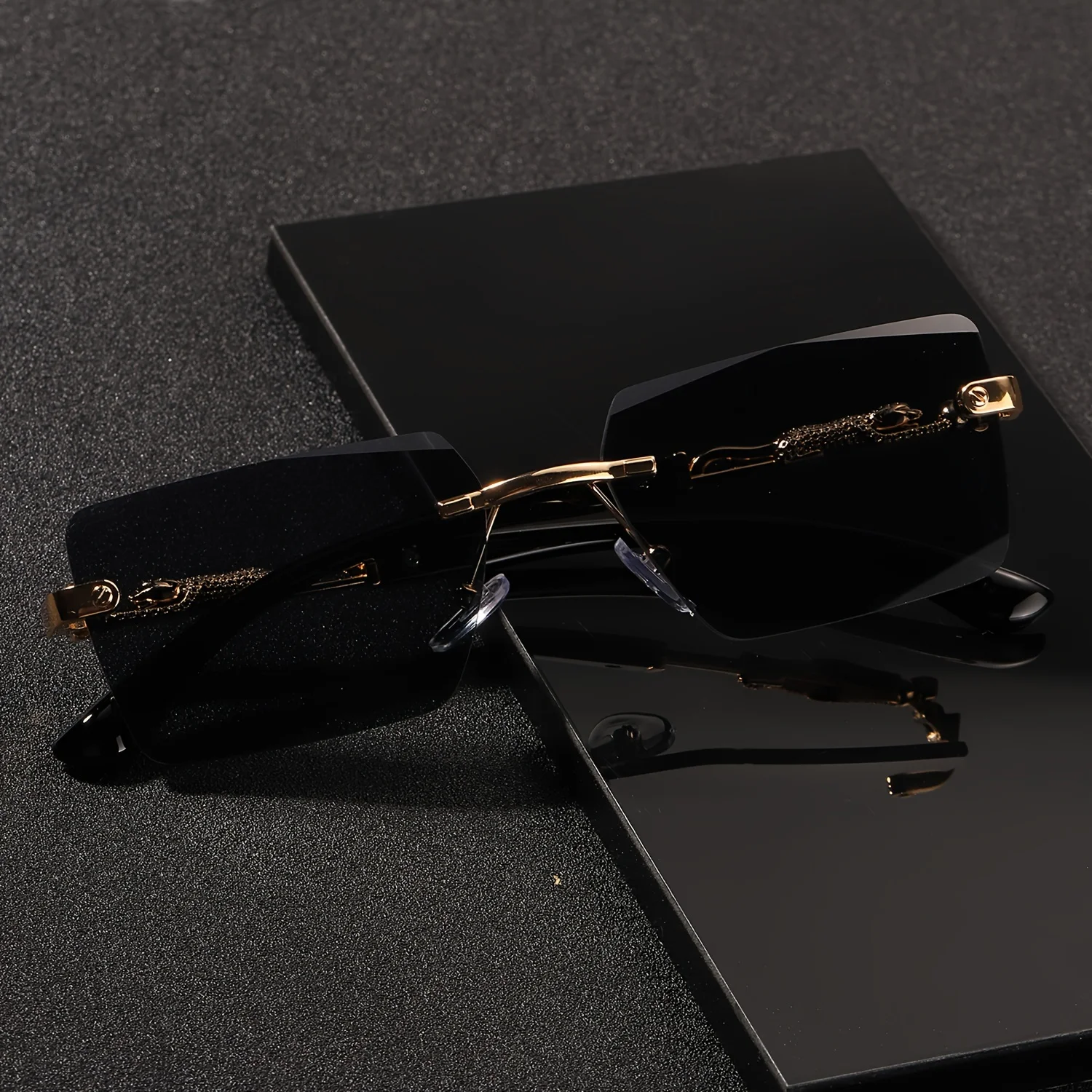 1pc リムレスサングラス長方形女性男性シェード小さな正方形 - Men'S Fashion Rimless Glasses のレビューと価格