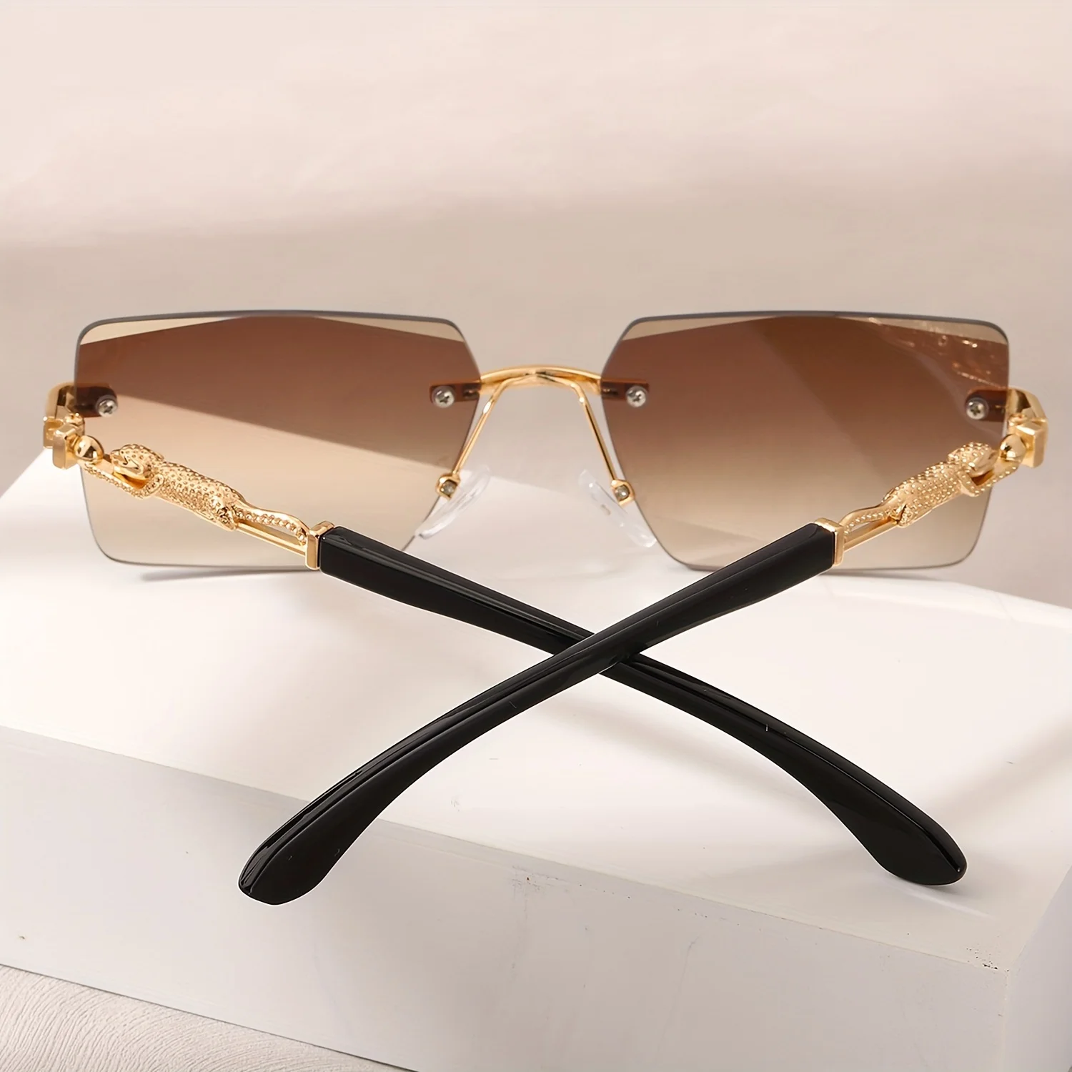 1pc リムレスサングラス長方形女性男性シェード小さな正方形 - Men'S Fashion Rimless Glasses のレビューと価格