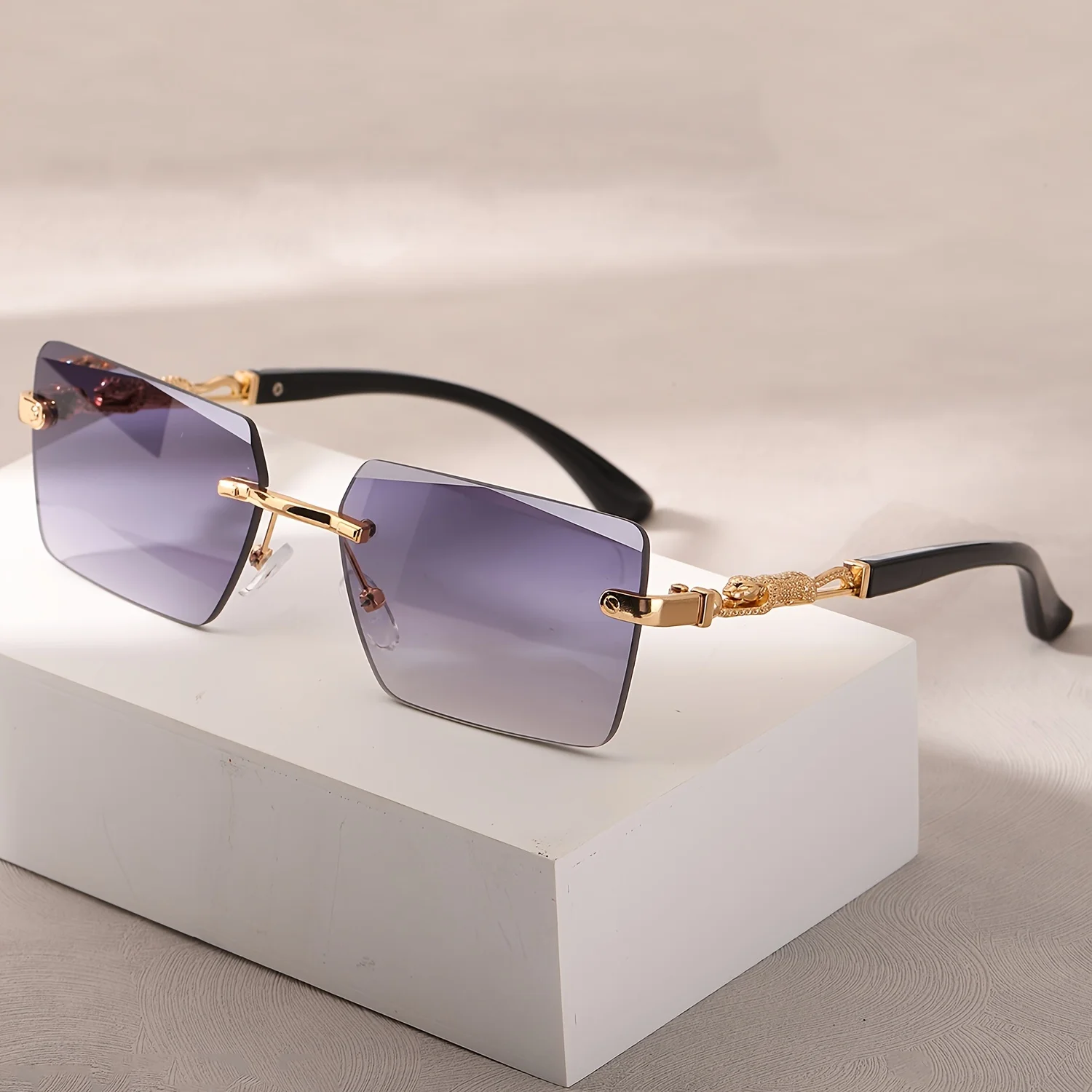 1pc リムレスサングラス長方形女性男性シェード小さな正方形 - Men'S Fashion Rimless Glasses のレビューと価格