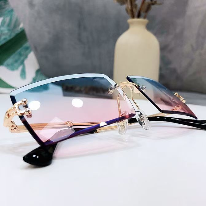 トレンディなリムレスサングラス男性女性用メタルフレームレス長 - Men'S Fashion Rimless Glasses のレビューと価格