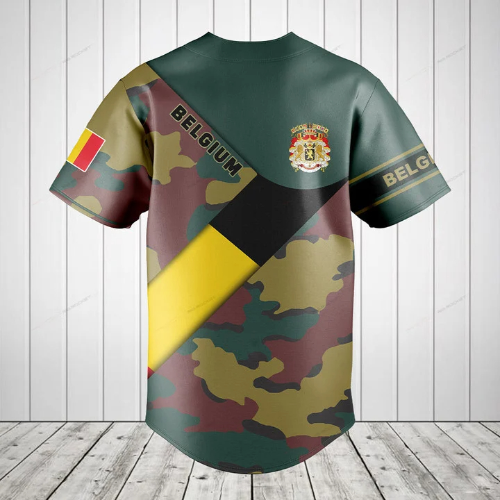 カスタム名ベルギー国旗迷彩グラフィックボタンシャツ夏カジュア - Mens Fashion Baseball Jersey のレビューと価格