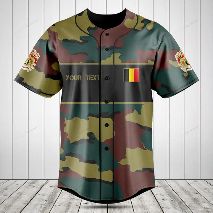 カスタム名ベルギー国旗迷彩グラフィックボタンシャツ夏カジュア - Mens Fashion Baseball Jersey のレビューと価格