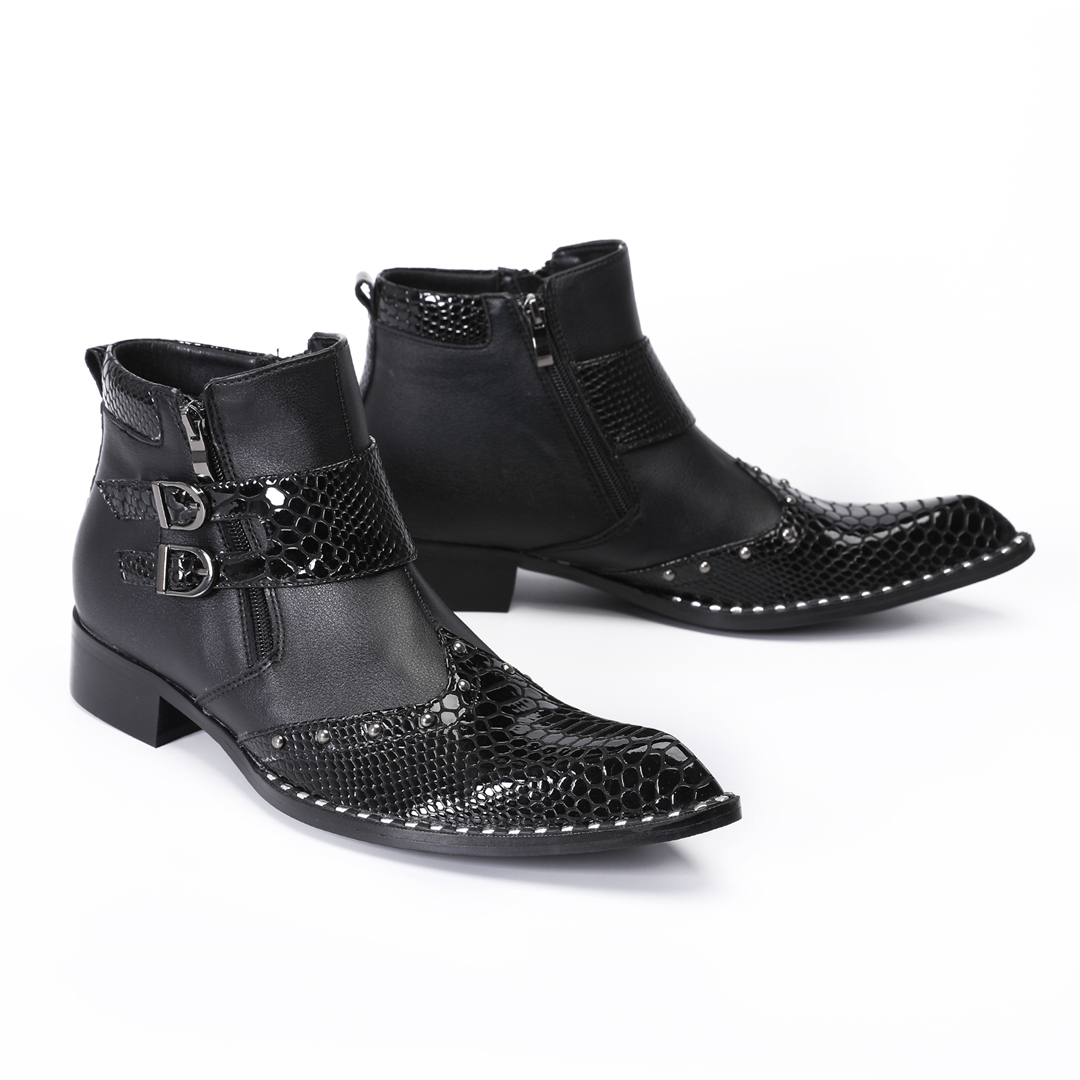ファッションリベットポインテッドトゥメンズ本革オートバイアン - Mens Fashion Dress のレビューと価格